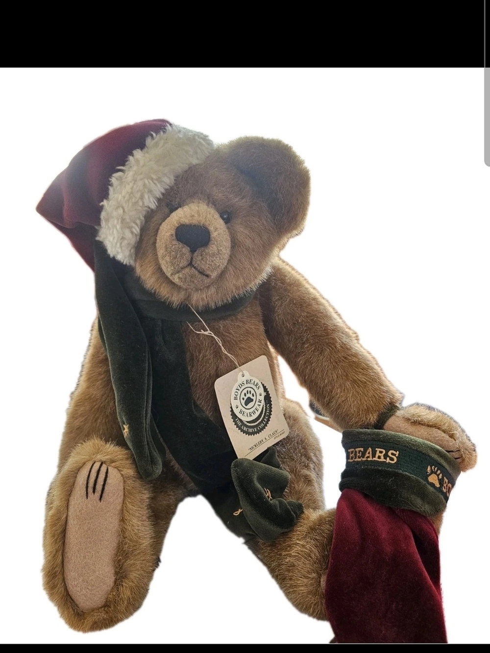NWT Boyd’s Bears "Nickleby S. Claus" Christmas Stuffed Bear Jointed #83005 tags
